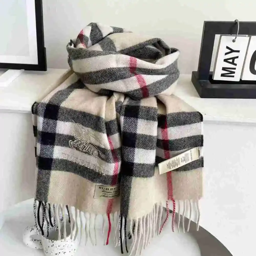 Burberry Classic Plaid Embroidered Logo Long Scarf